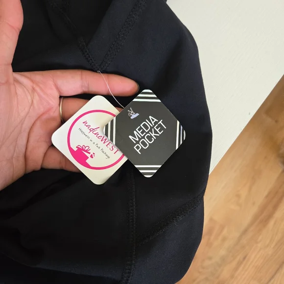 NWT BSP Black Flare Leggings Women’s Size Large Media Pocket Yoga Athletic Pants - Picture 5 of 15